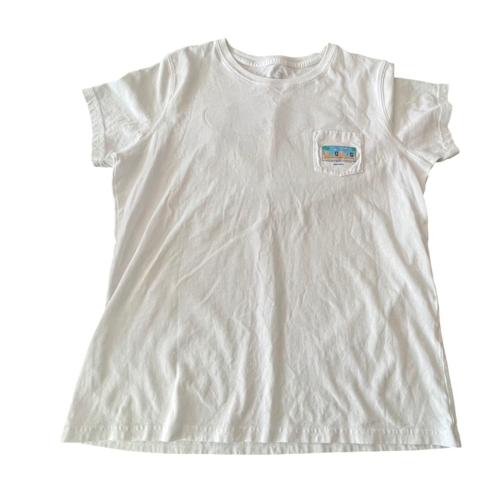 Vineyard Vines Wisconsin Beach Graphic Pocket T-Shirt White Mens Large Cotton